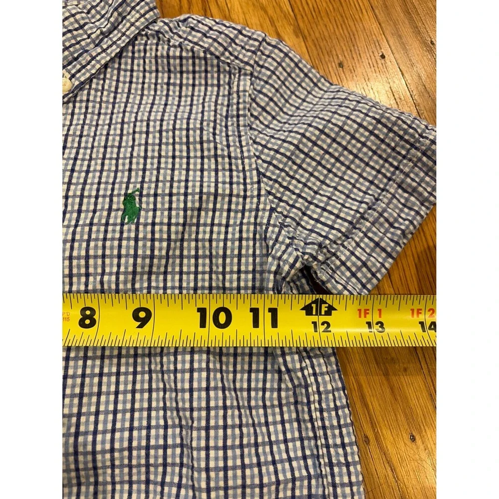 Ralph Lauren Boys Blue Gingham Short Sleeve Button Down Shirt Size 5 Cotton